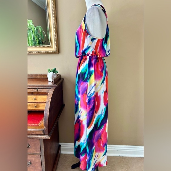 Seafolly Watercolor Silk Maxi Dress Limited Edition Rainbow Multicolor Colorful - Picture 3 of 11